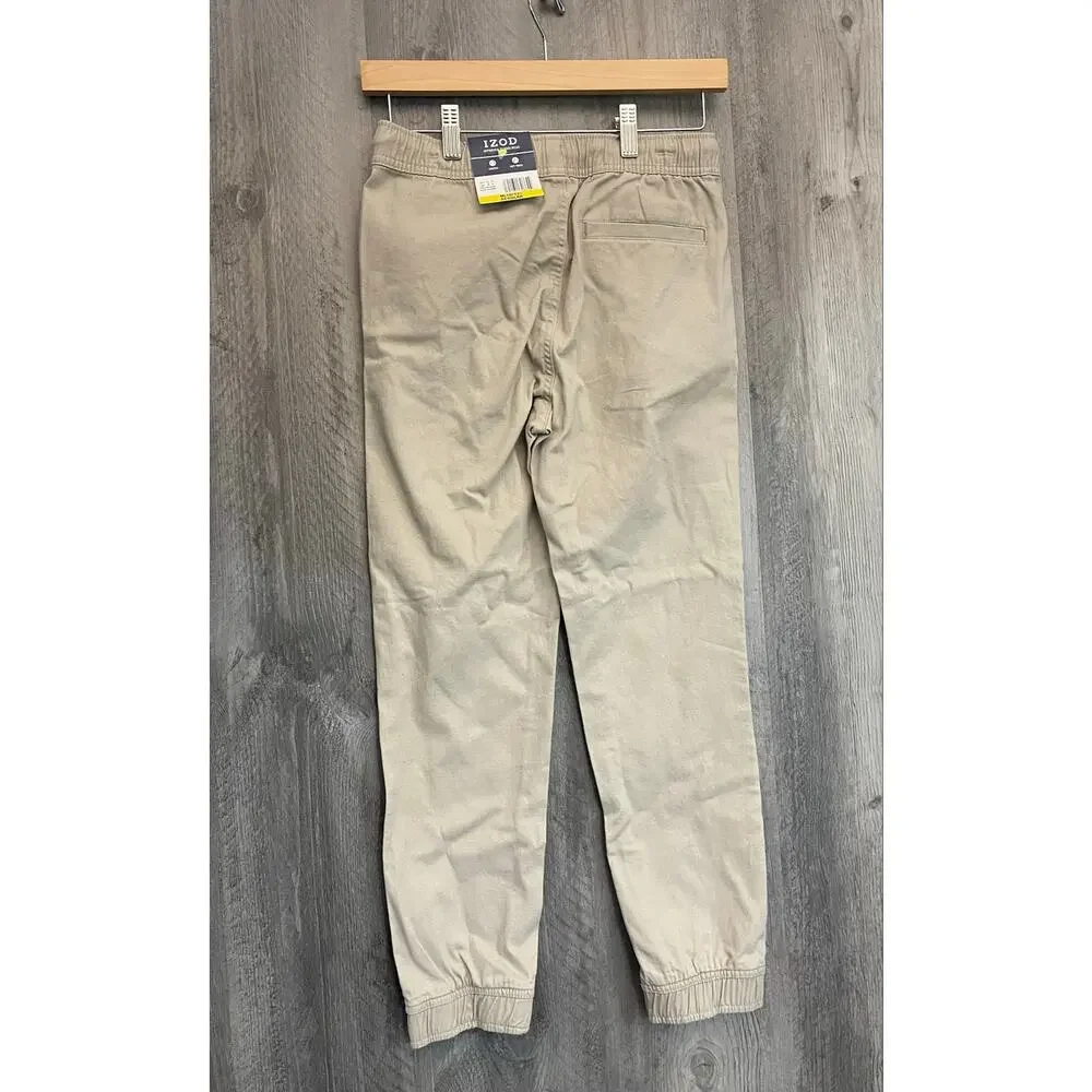 IZOD Boys 10/12 M Khaki School Uniform Jogger Pants Stretch NWT